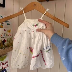Vintage Gymboree  3-6 mo Floral Embroidered White Tank Dress 100% Cotton